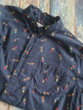 Rainbow Ice Cream Cone .. Shory Sleeve Button Down .. XL